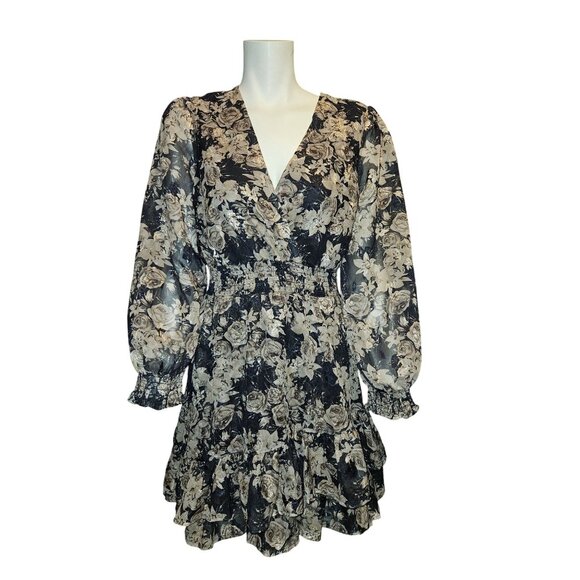 Dizzy Lizzy Floral Dress Smocked Waist Elastic Cuffs & Ruffle Hem Women Small - Picture 6 of 7